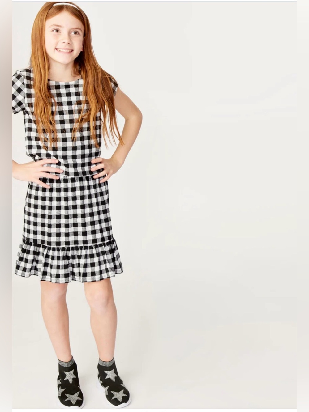 kidpik Girls Black & White Gingham Crop Top and Skirt with Ruffle Hem Set Sz 7 8